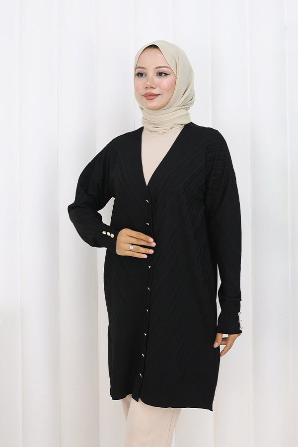 BNG Women Desenli Uzun Merserize Hırka N3198 Siyah - Svitlovodsk