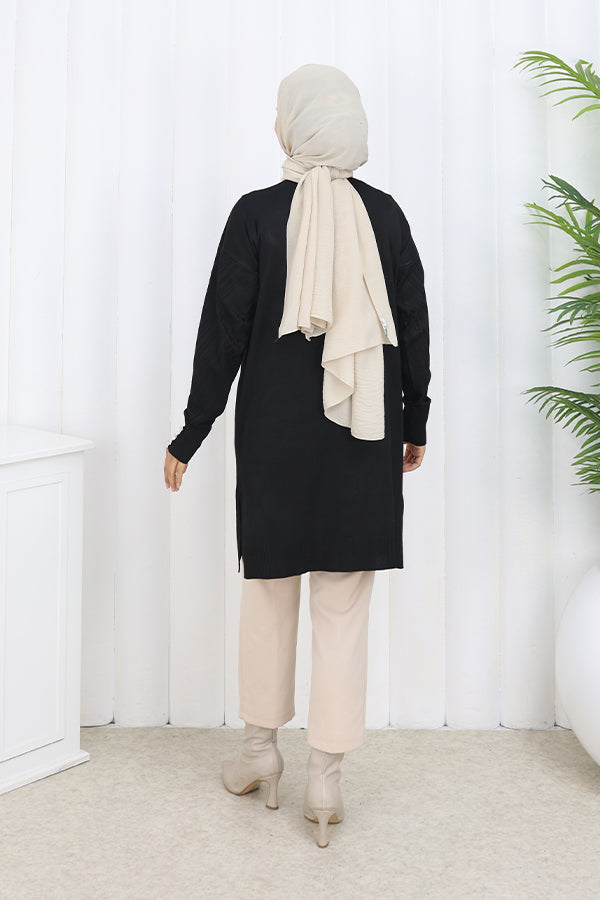 BNG Women Desenli Uzun Merserize Hırka N3198 Siyah - Svitlovodsk