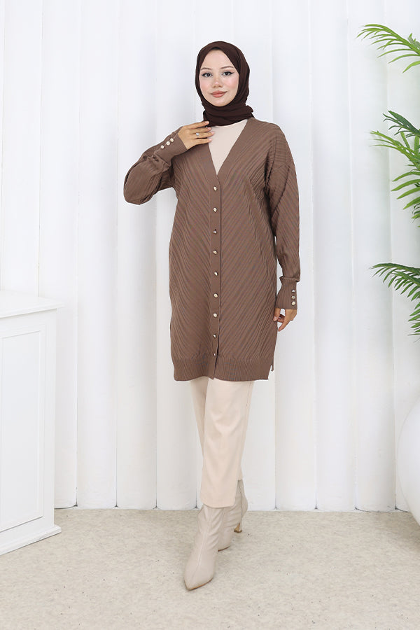 BNG Women Desenli Uzun Merserize Hırka N3198 Vizon - Boulogne-Billancourt