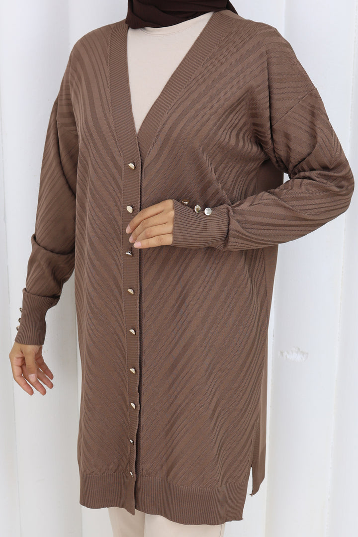 BNG Women Desenli Uzun Merserize Hırka N3198 Vizon - Boulogne-Billancourt