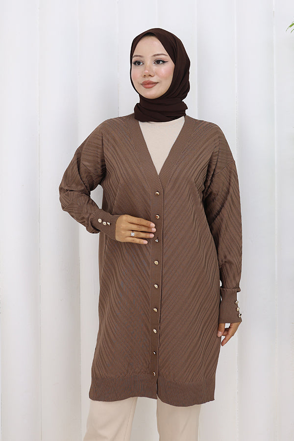 BNG Women Desenli Uzun Merserize Hırka N3198 Vizon - Boulogne-Billancourt