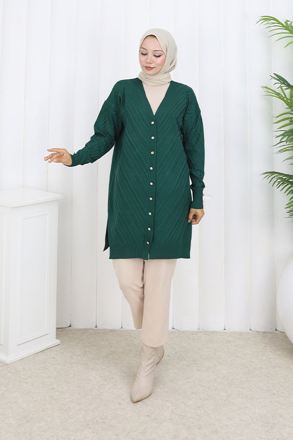 BNG Women Patterned Long Mercerized Cardigan N3198 Emerald Green - Venice