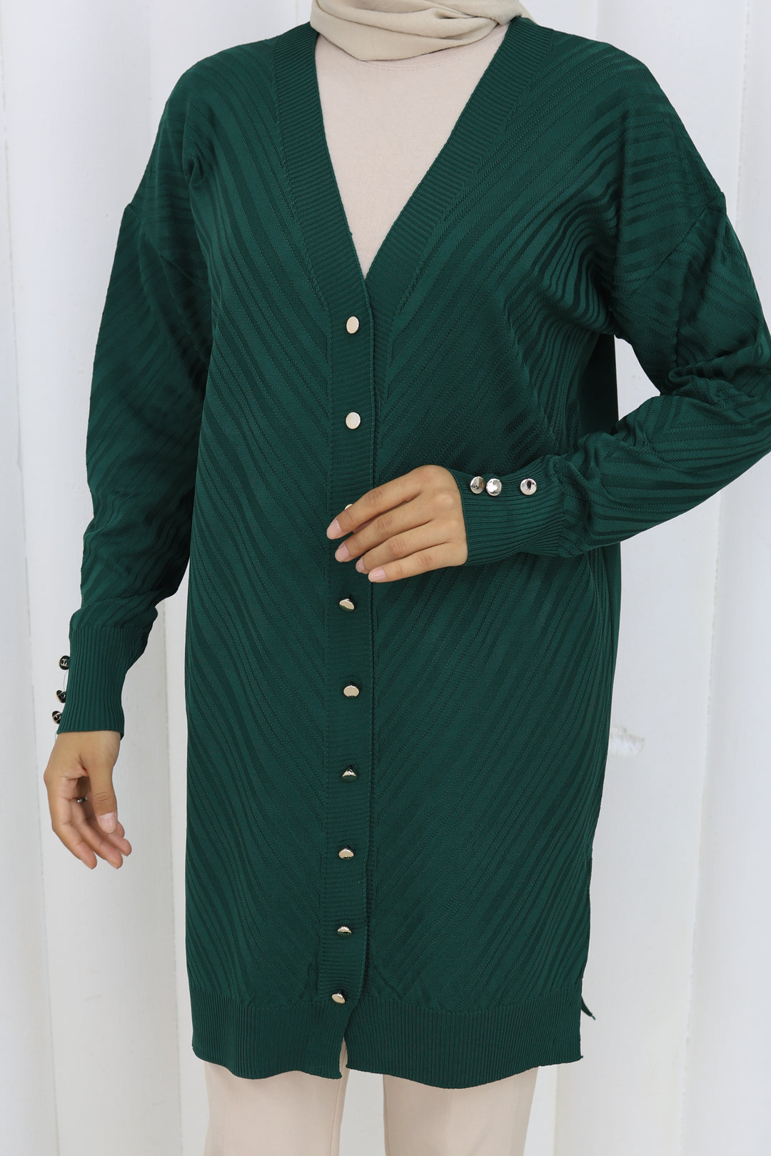 BNG Women Patterned Long Mercerized Cardigan N3198 Emerald Green - Venice