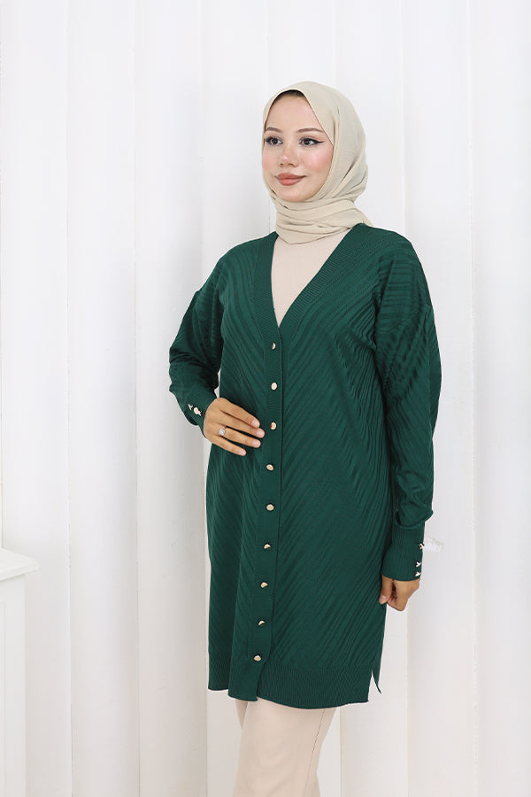BNG Women Patterned Long Mercerized Cardigan N3198 Emerald Green - Venice
