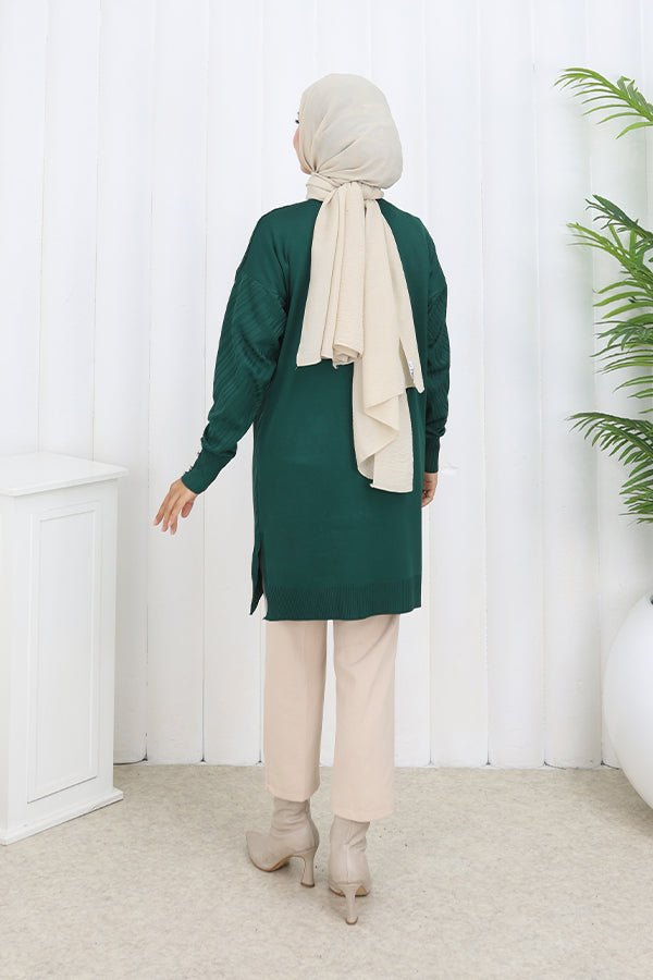 BNG Women Patterned Long Mercerized Cardigan N3198 Emerald Green - Venice