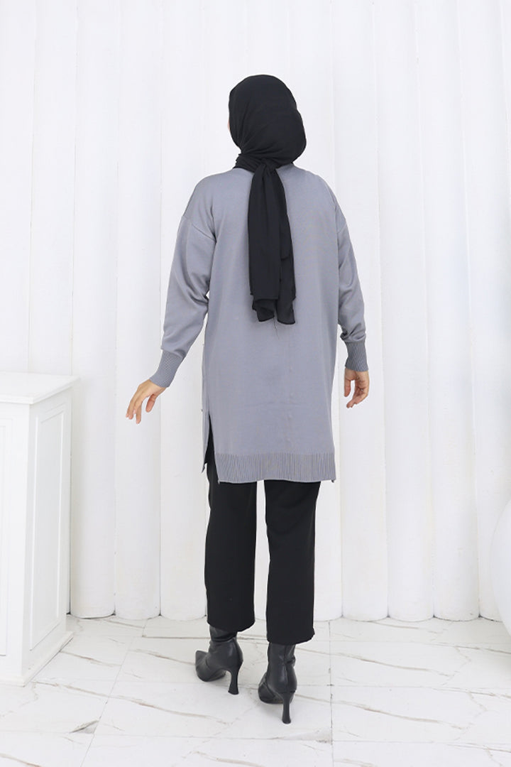 BNG Women Taşlı Baklava Desenli Uzun Hırka N3246 Gri - Colonia del Sol