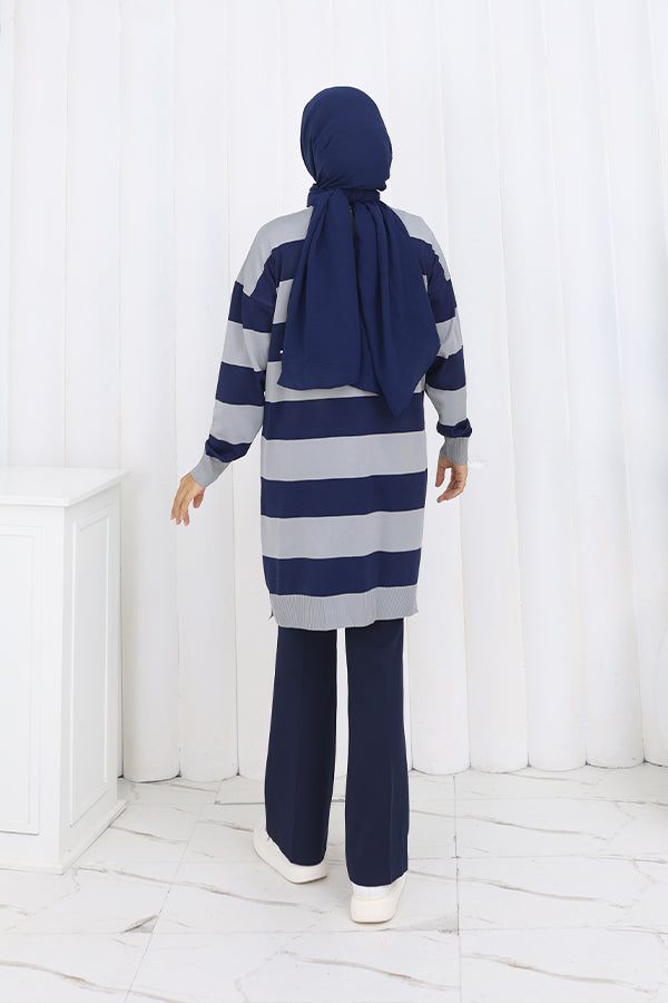 BNG Women Striped Long Mercerized Cardigan N3217 Gray - Chornomorsk