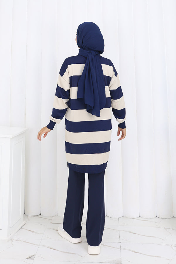 BNG Women Striped Long Mercerized Cardigan N3217 Navy - Willich