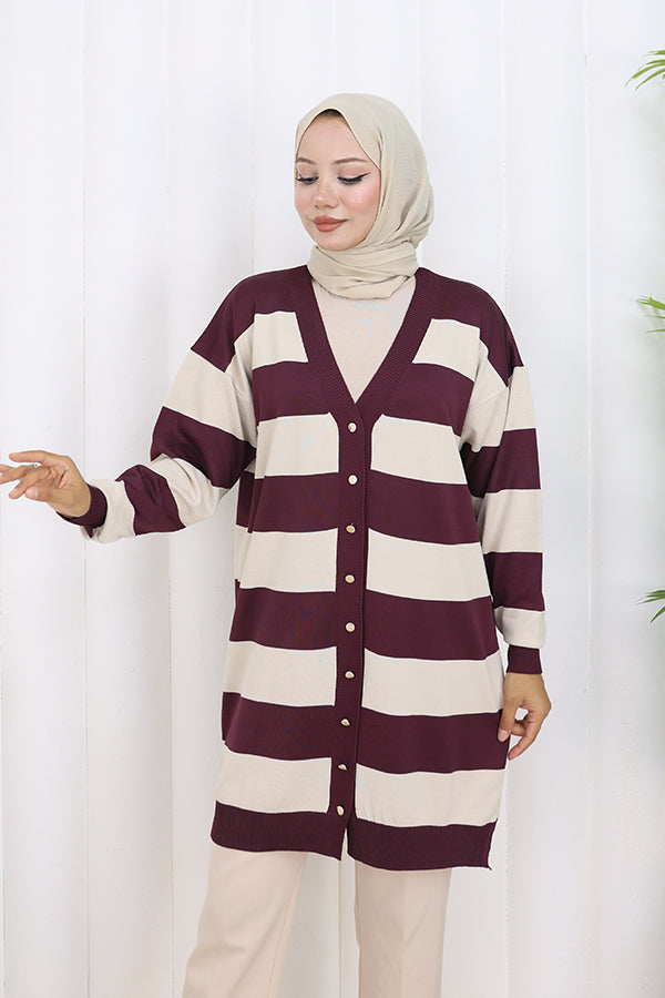 BNG Women Striped Long Mercerized Cardigan N3217 Purple - St. Johns