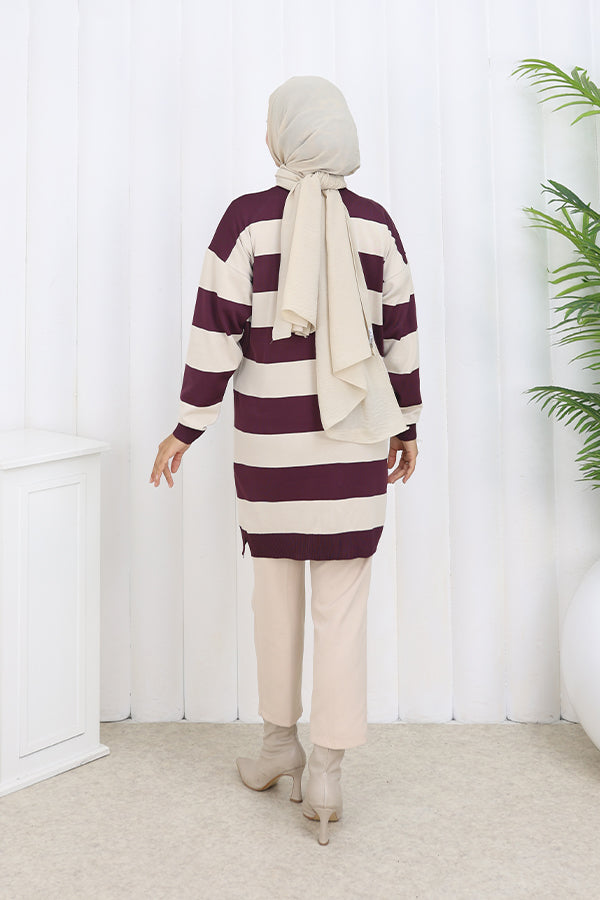 BNG Women Striped Long Mercerized Cardigan N3217 Purple - St. Johns