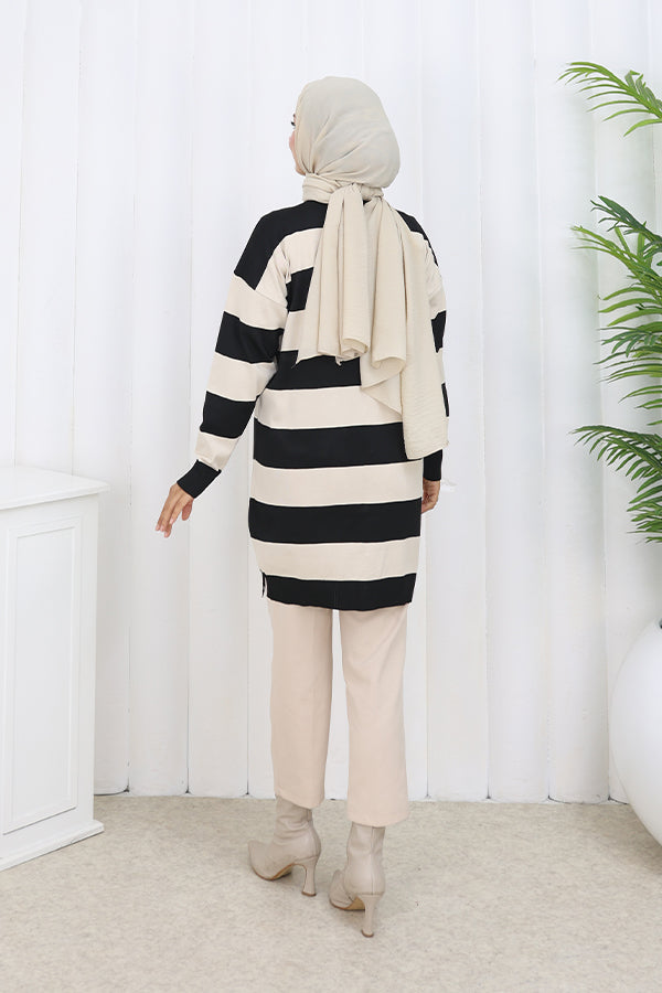 BNG Women Striped Long Mercerized Cardigan N3217 Black - Birkenhead