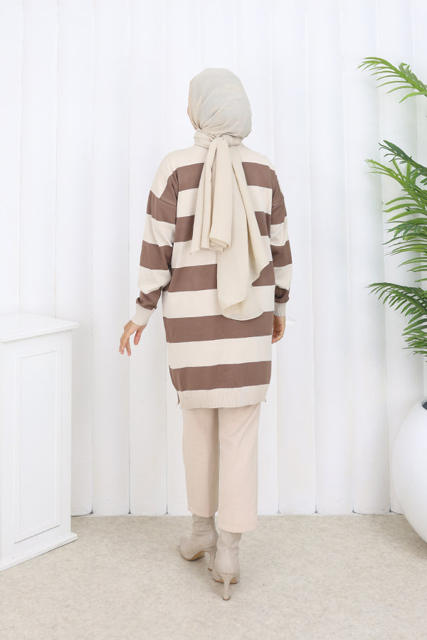 BNG Women Striped Long Mercerized Cardigan N3217 Stone Color - Draper