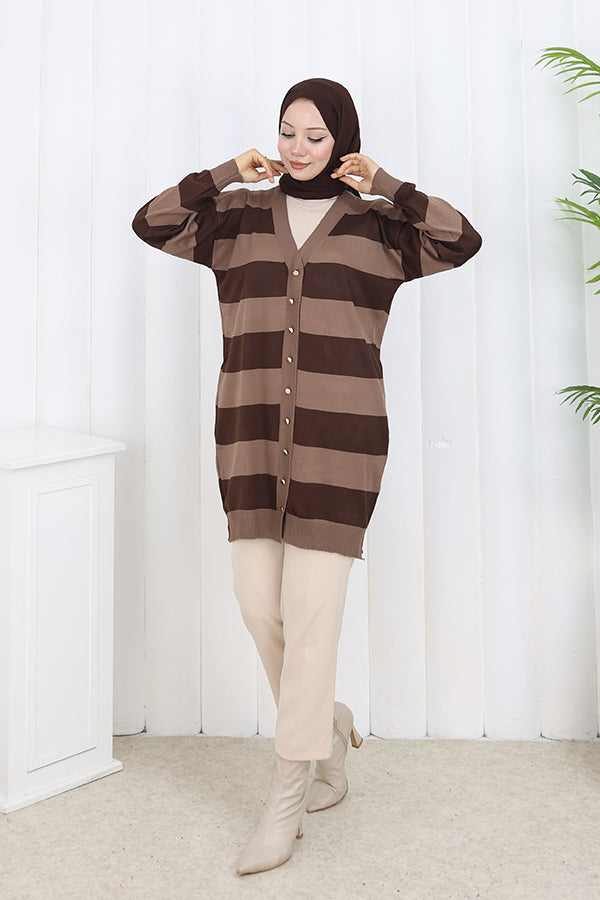 BNG Women Striped Long Mercerized Cardigan N3217 Mink - Druzhkivka