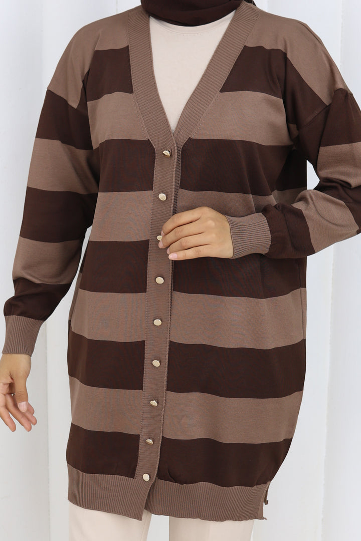 BNG Women Striped Long Mercerized Cardigan N3217 Mink - Druzhkivka
