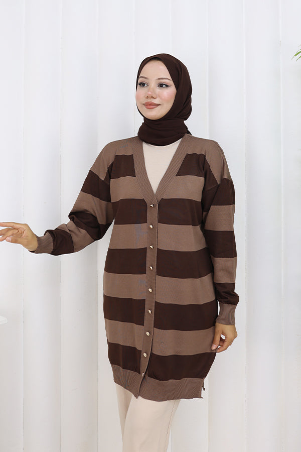 BNG Women Striped Long Mercerized Cardigan N3217 Mink - Druzhkivka