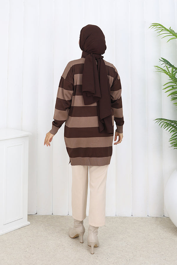 BNG Women Striped Long Mercerized Cardigan N3217 Mink - Druzhkivka