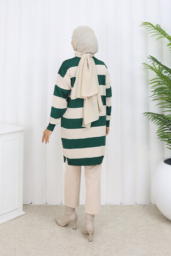 BNG Women Striped Long Mercerized Cardigan N3217 Emerald Green - Seraing