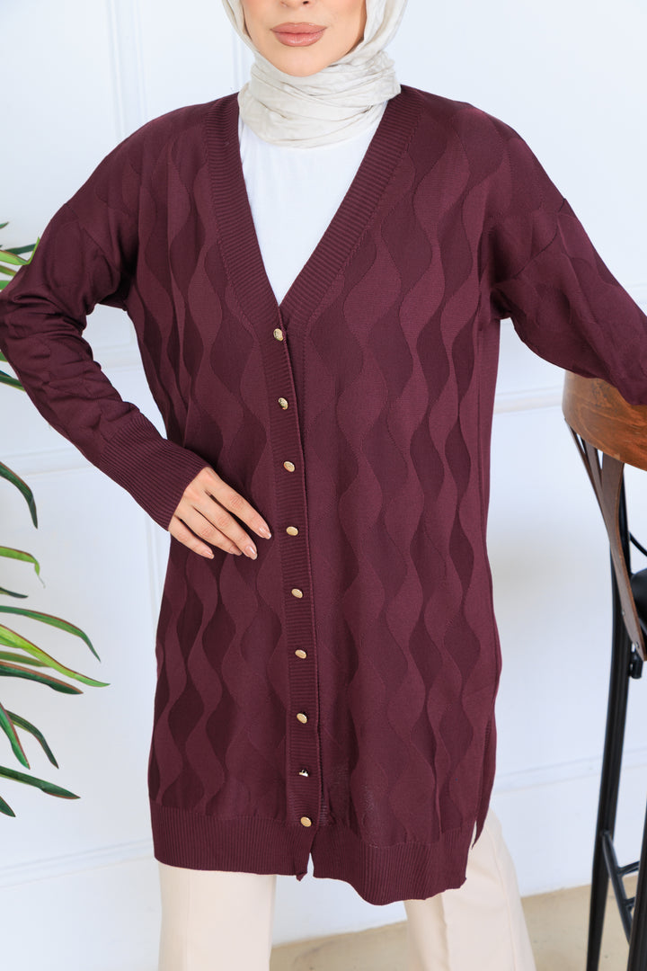 BNG Women Desenli Uzun Merserize Hırka N3239 Bordo - Yorktown