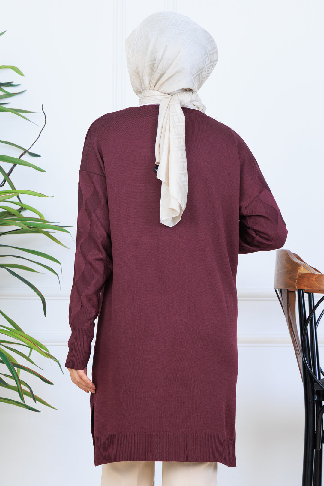 BNG Women Desenli Uzun Merserize Hırka N3239 Bordo - Yorktown