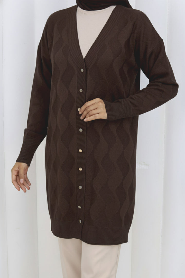 BNG Women Patterned Long Mercerized Cardigan N3239 Brown - Misantla