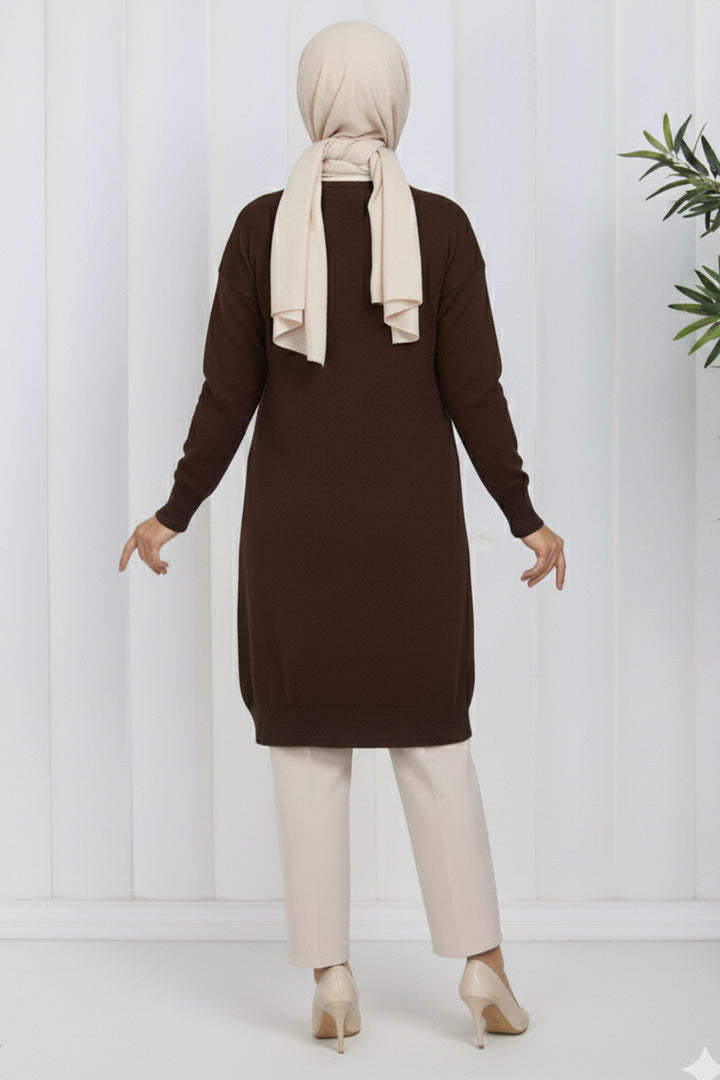 BNG Women Patterned Long Mercerized Cardigan N3239 Brown - Misantla