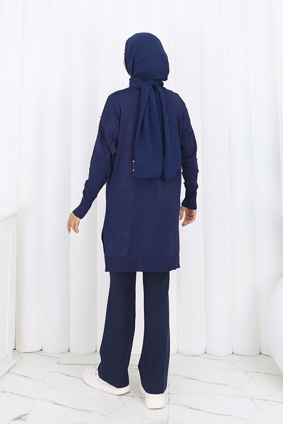 BNG Women Desenli Uzun Merserize Hırka N3239 Lacivert - Hennef