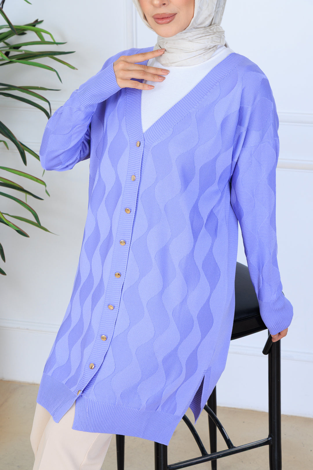 BNG Women Patterned Long Mercerized Cardigan N3239 Lilac - Livermore
