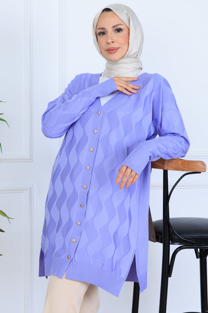BNG Women Patterned Long Mercerized Cardigan N3239 Lilac - Livermore