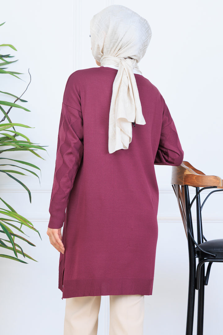 BNG Women Patterned Long Mercerized Cardigan N3239 Purple - Steyr