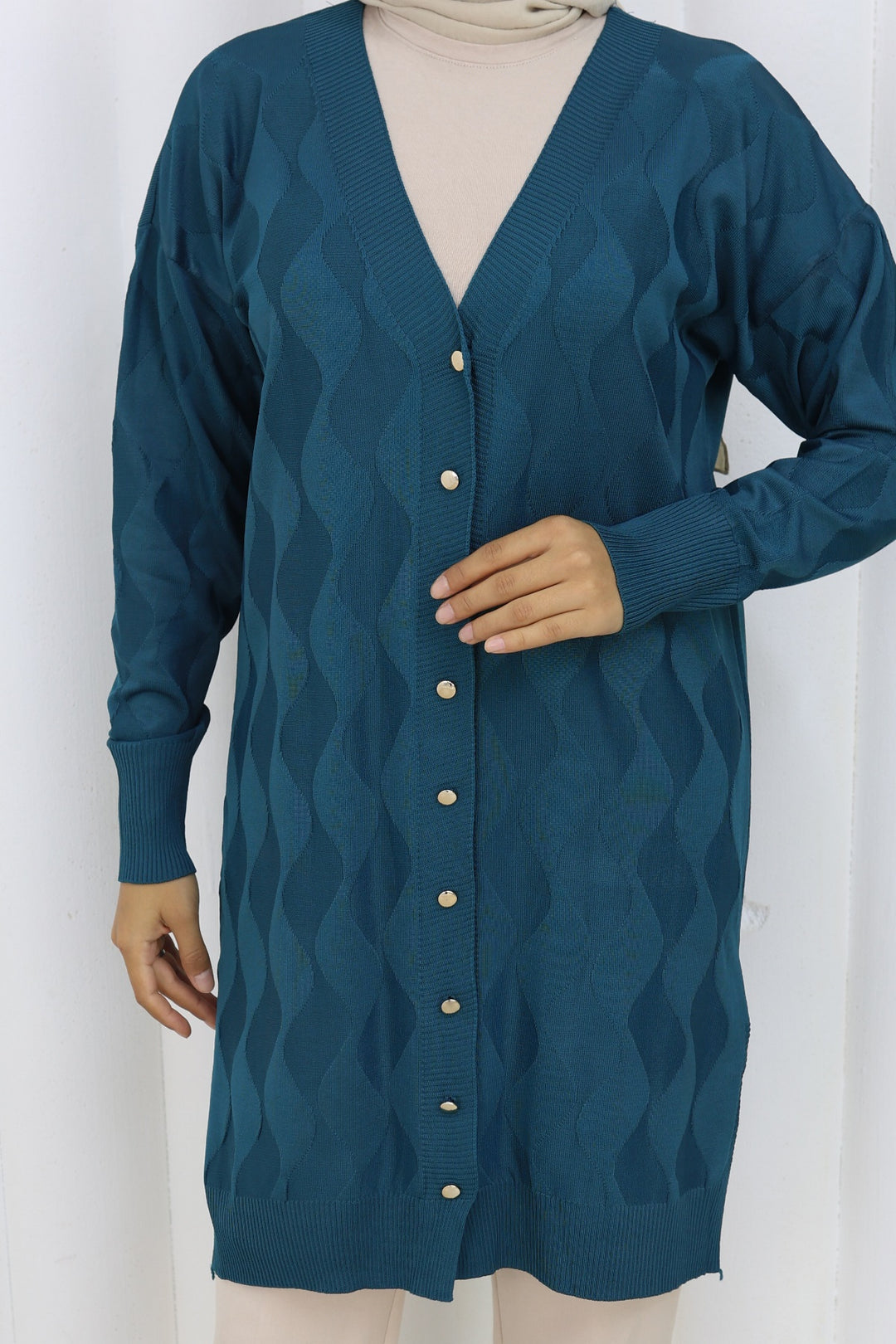 BNG Women Patterned Long Mercerized Cardigan N3239 Petrol - Ciudad Valles