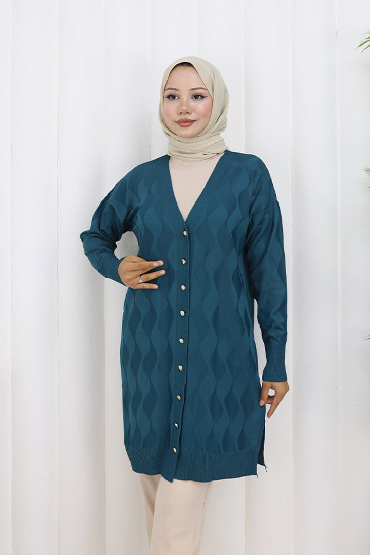 BNG Women Patterned Long Mercerized Cardigan N3239 Petrol - Ciudad Valles