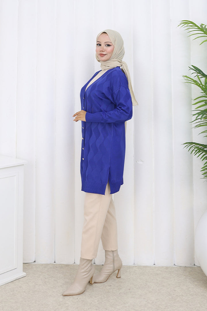 BNG Women Patterned Long Mercerized Cardigan N3239 Sax Blue - Lucca