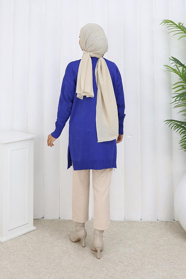 BNG Women Patterned Long Mercerized Cardigan N3239 Sax Blue - Lucca