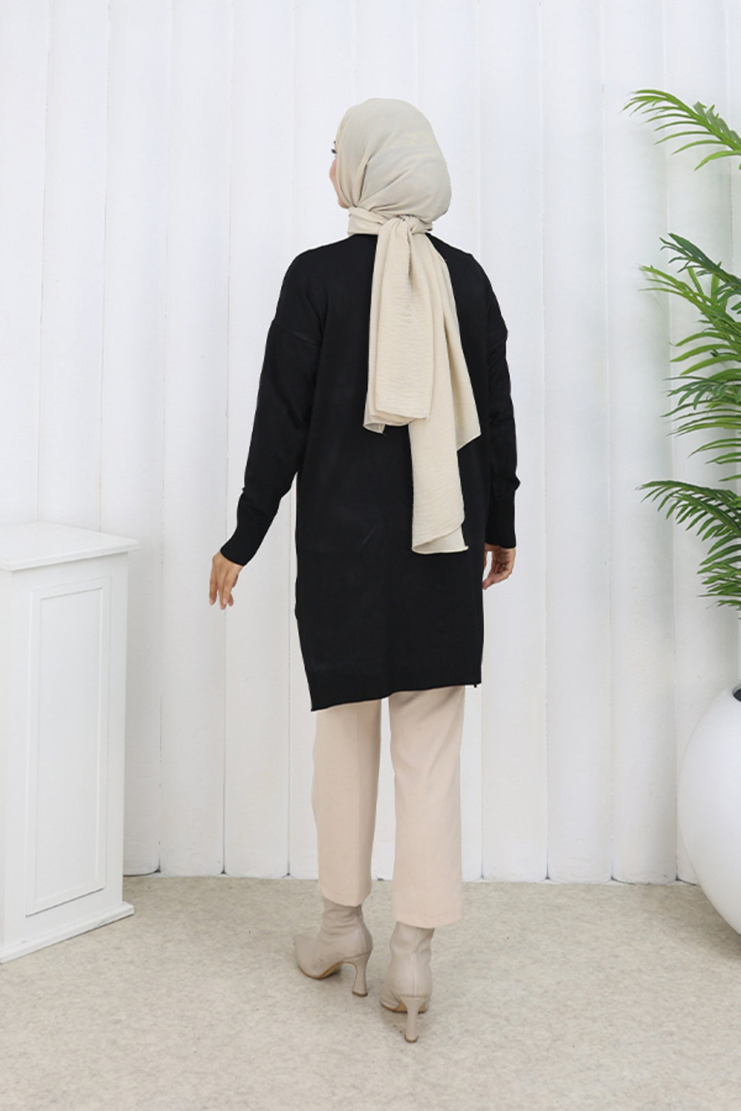 BNG Women Desenli Uzun Merserize Hırka N3239 Siyah - Exmouth