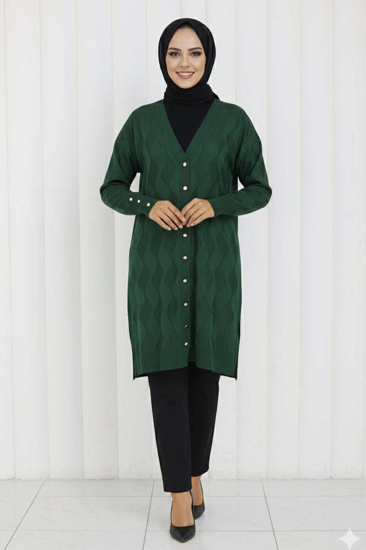 BNG Women Patterned Long Mercerized Cardigan N3239 Emerald Green - Bremerton
