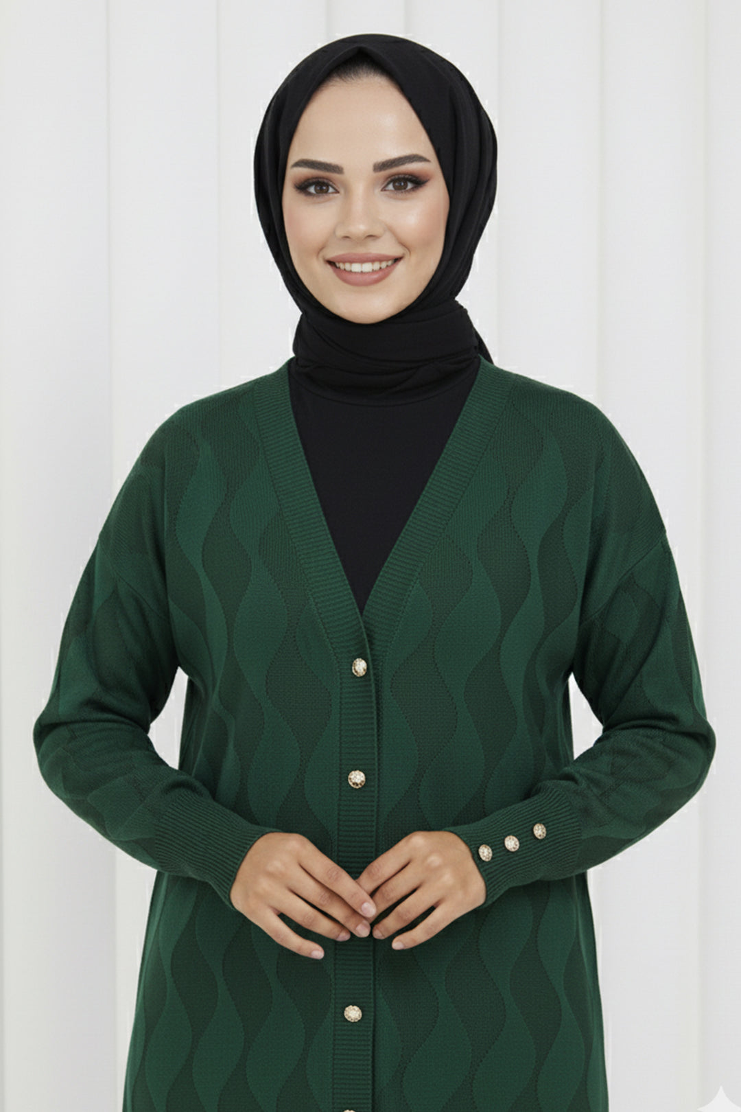 BNG Women Patterned Long Mercerized Cardigan N3239 Emerald Green - Bremerton