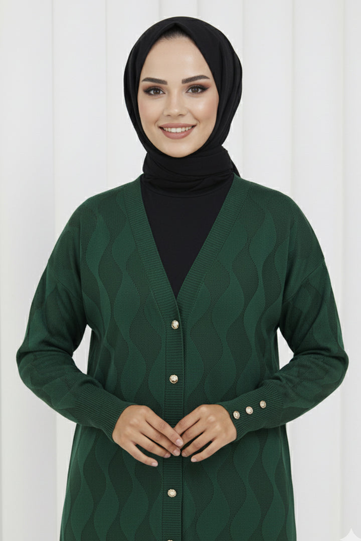 BNG Women Patterned Long Mercerized Cardigan N3239 Emerald Green - Bremerton