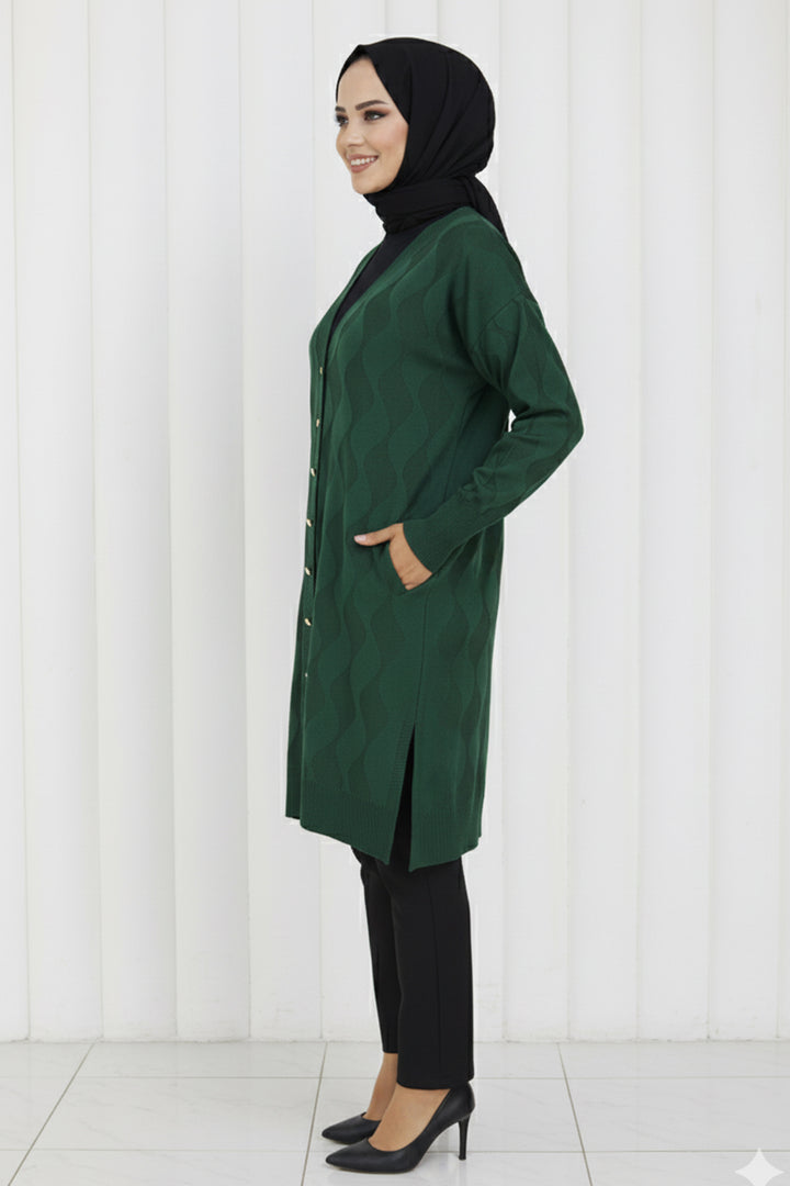 BNG Women Patterned Long Mercerized Cardigan N3239 Emerald Green - Bremerton