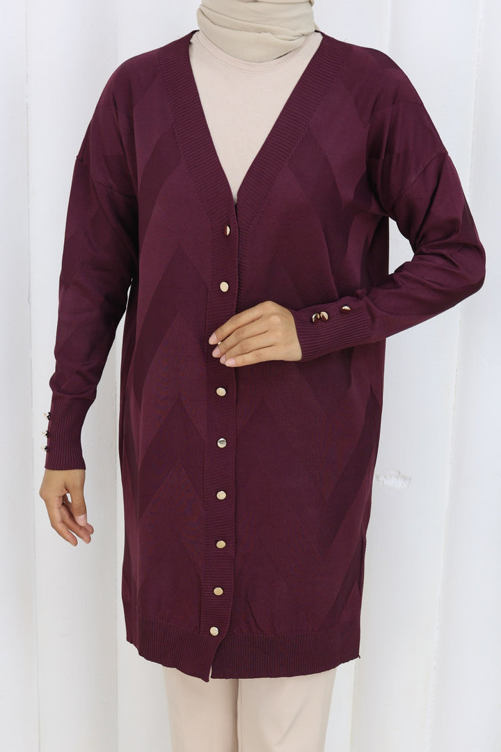 BNG Women Patterned Long Mercerized Cardigan N3193 Burgundy - Burleson