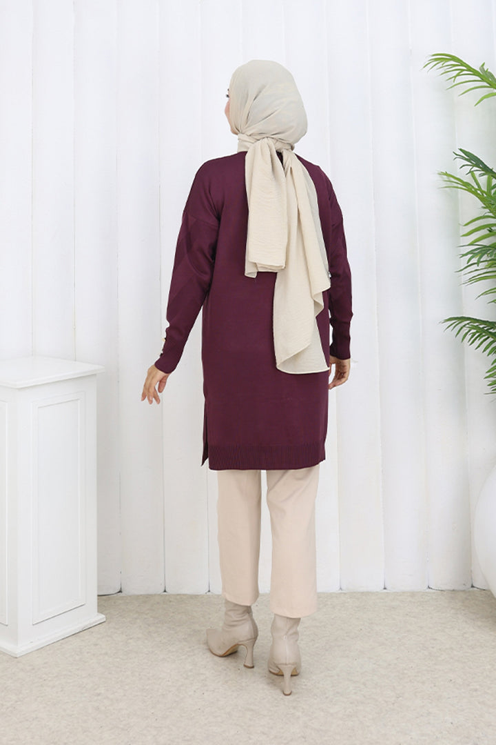 BNG Women Patterned Long Mercerized Cardigan N3193 Burgundy - Burleson