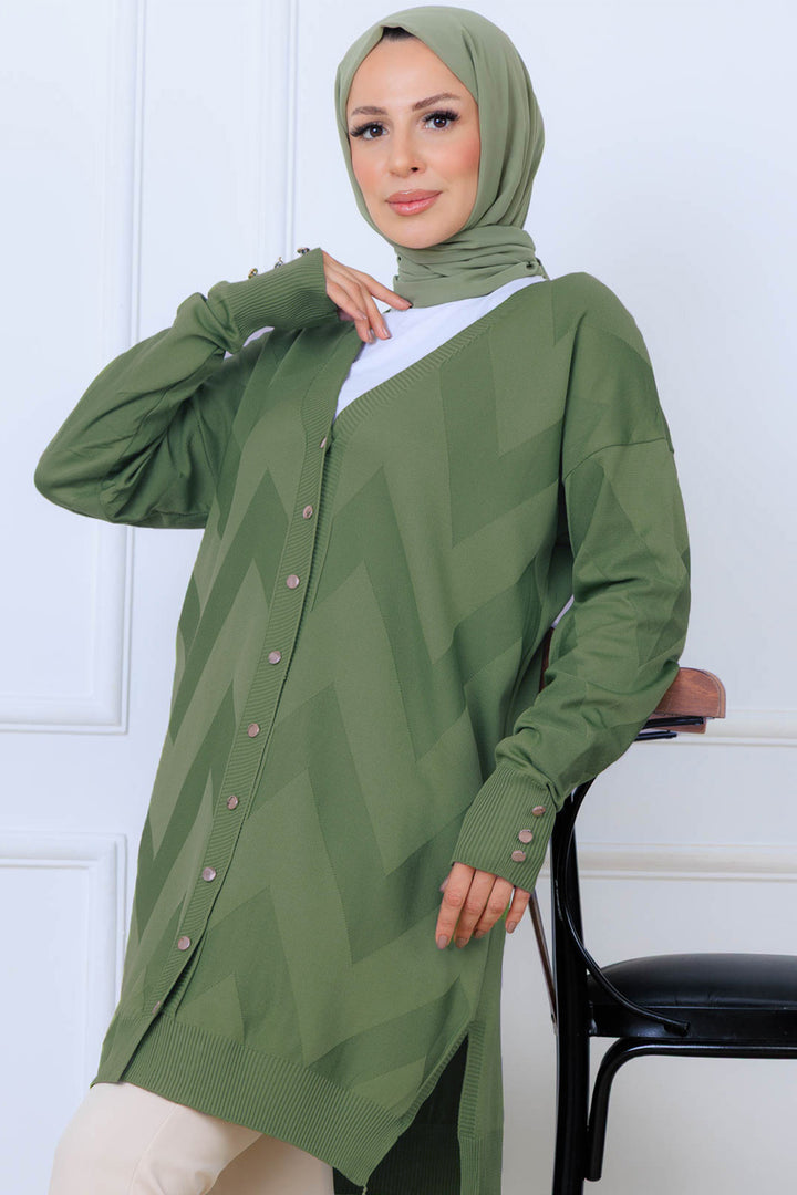 BNG Women Patterned Long Mercerized Cardigan N3193 Sage - Cedar Rapids