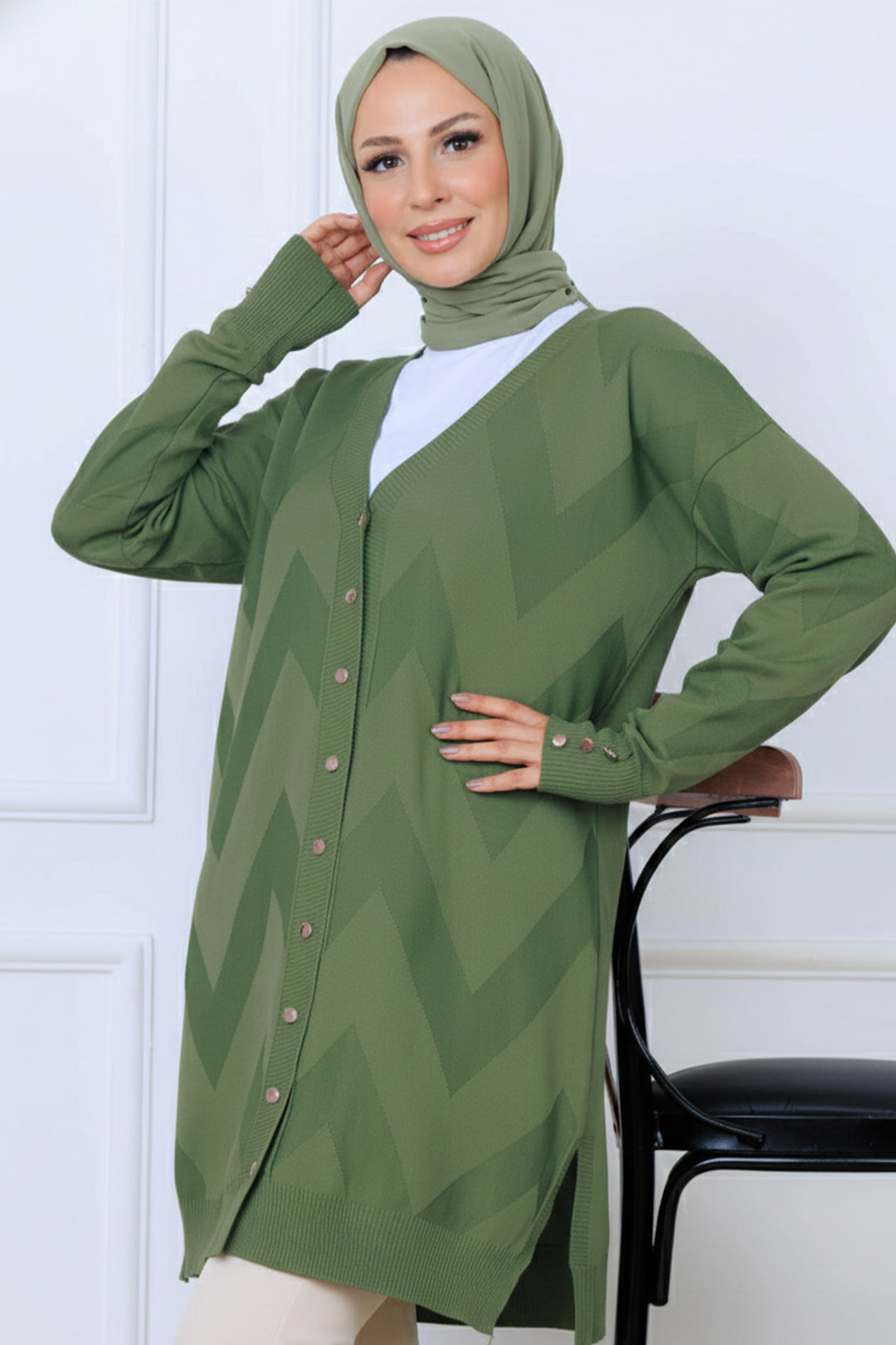 BNG Women Patterned Long Mercerized Cardigan N3193 Sage - Cedar Rapids