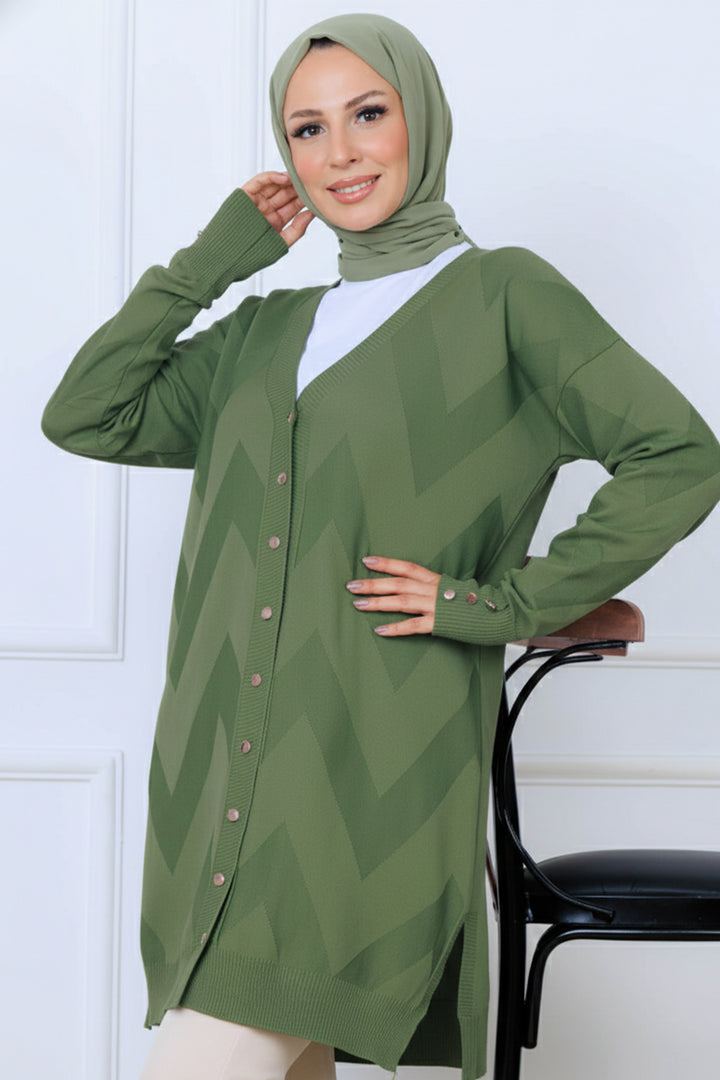 BNG Women Patterned Long Mercerized Cardigan N3193 Sage - Cedar Rapids