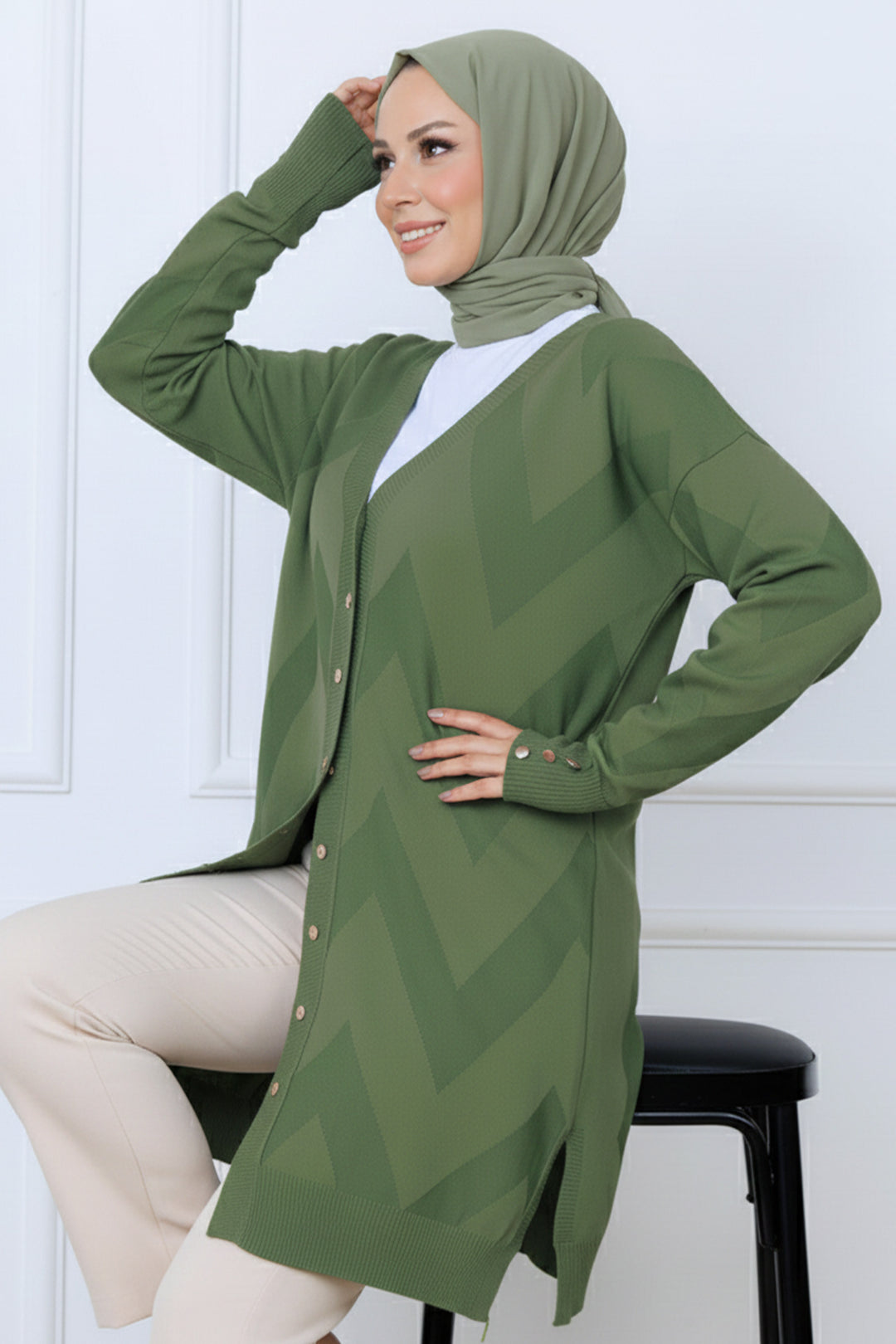 BNG Women Patterned Long Mercerized Cardigan N3193 Sage - Cedar Rapids