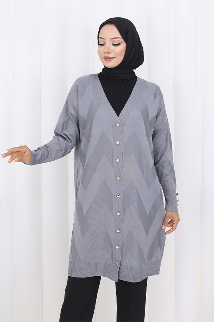 BNG Women Patterned Long Mercerized Cardigan N3193 Gray - Valencia