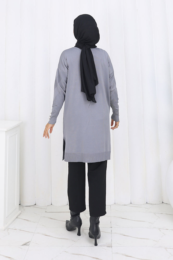 BNG Women Patterned Long Mercerized Cardigan N3193 Gray - Valencia