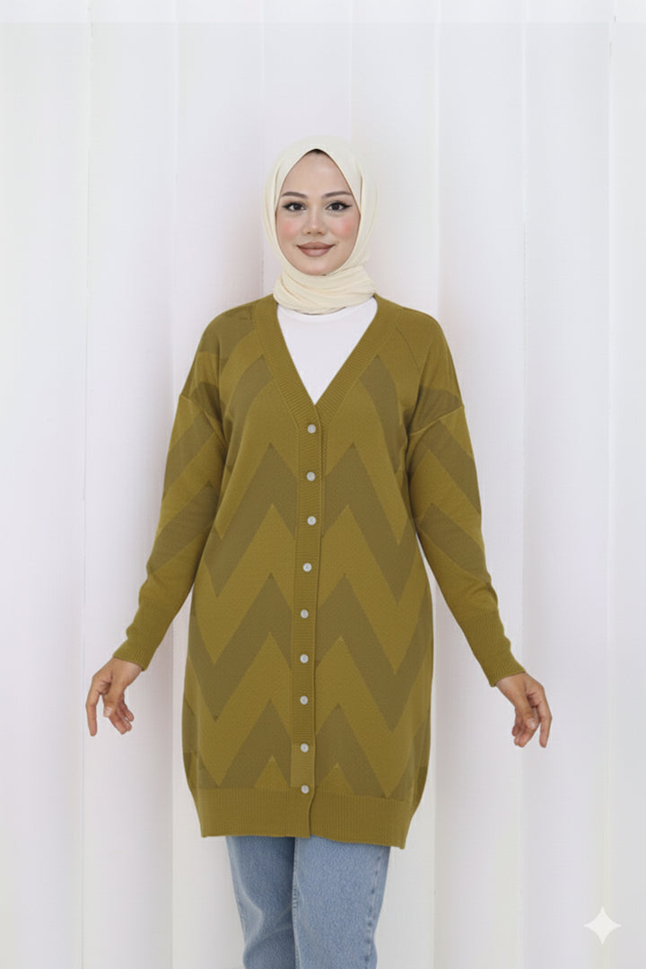 BNG Women Patterned Long Mercerized Cardigan N3193 Khaki - Rock Hill