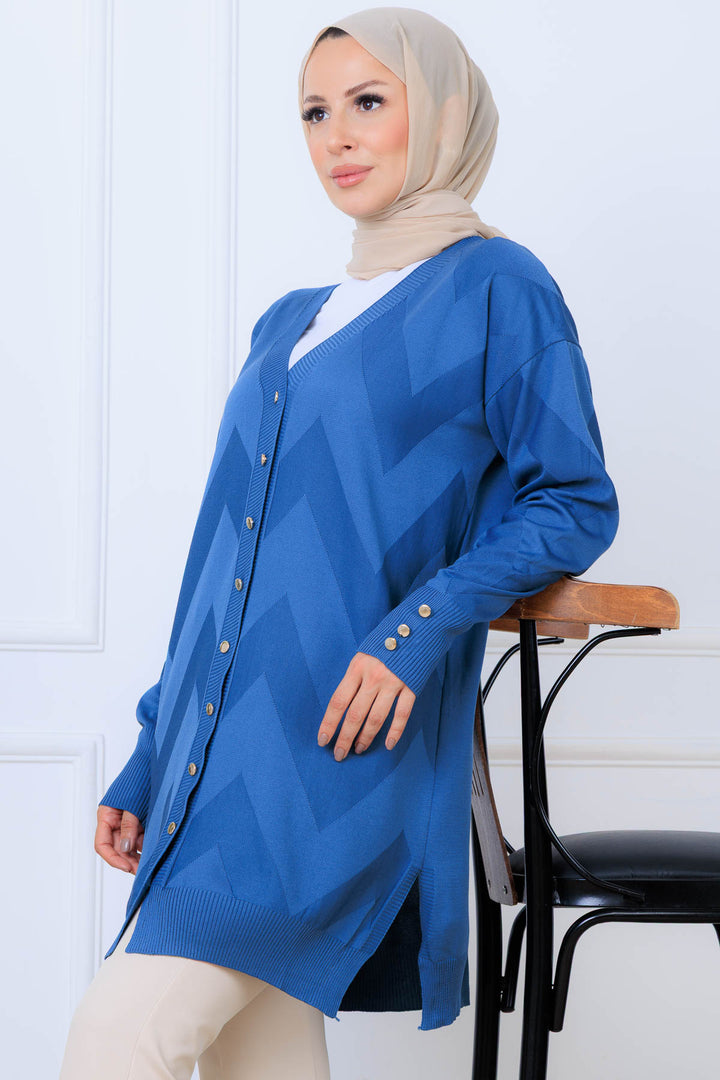 BNG Women Patterned Long Mercerized Cardigan N3193 Indigo - Mérida