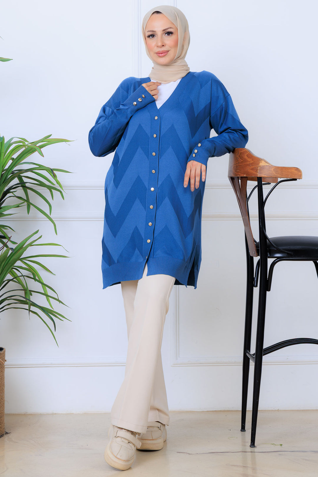 BNG Women Patterned Long Mercerized Cardigan N3193 Indigo - Mérida