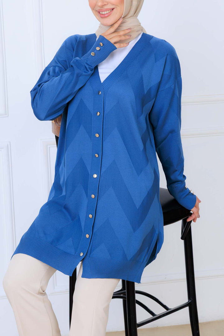 BNG Women Patterned Long Mercerized Cardigan N3193 Indigo - Mérida